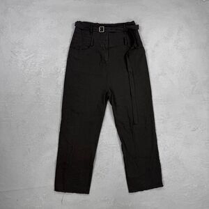 Masnada Black Linen Blend Drop Crotch Trousers Women's USA 4